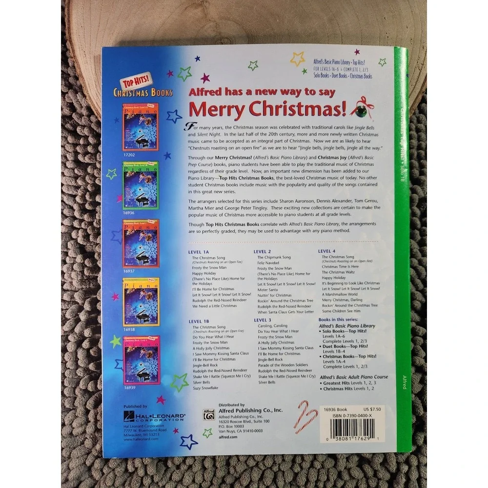 Alfred's Christmas Book Level 1B Basic Piano Library Top Hits Series with Duets